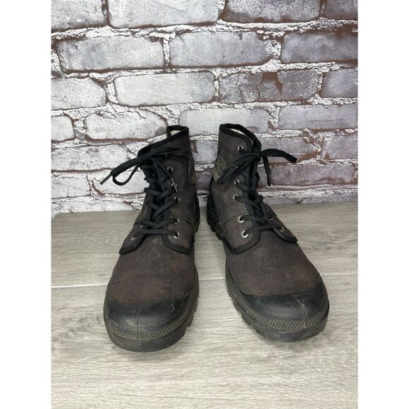 Palladium Black Canvas Fabric Turn Down Lace Up Combat Boots Men Sz 12M US/46EU main image 12